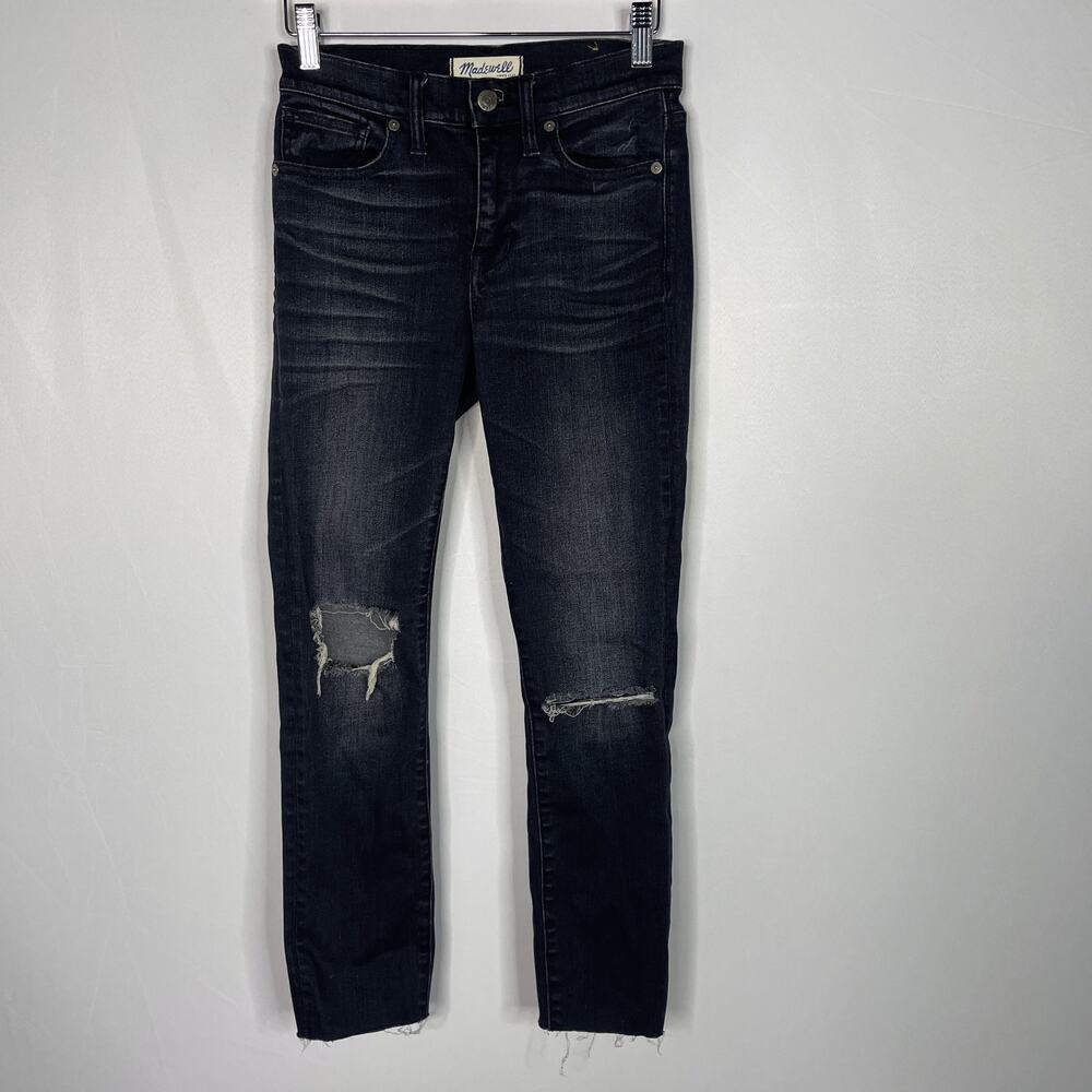 Madewell Womens 24 Faded Black Wash High Riser Skinny Jeans Kincaid Ripped Knees